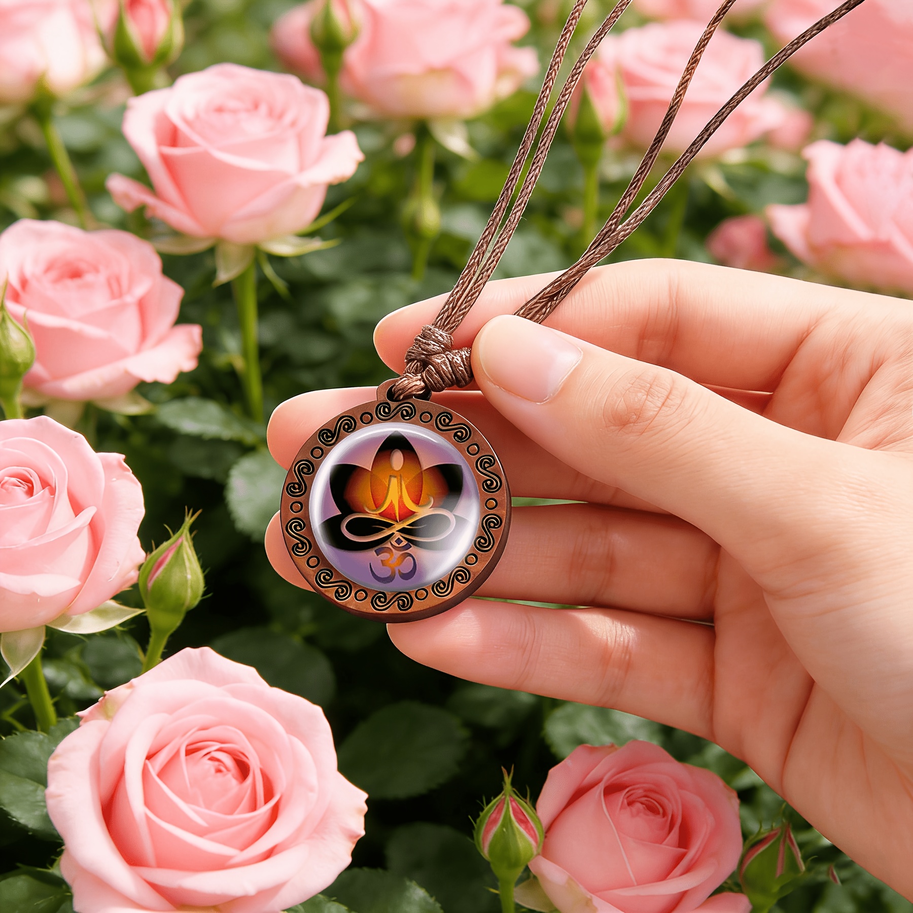 Handmade Retro Wood & Gemstone Necklace, Unique Gift